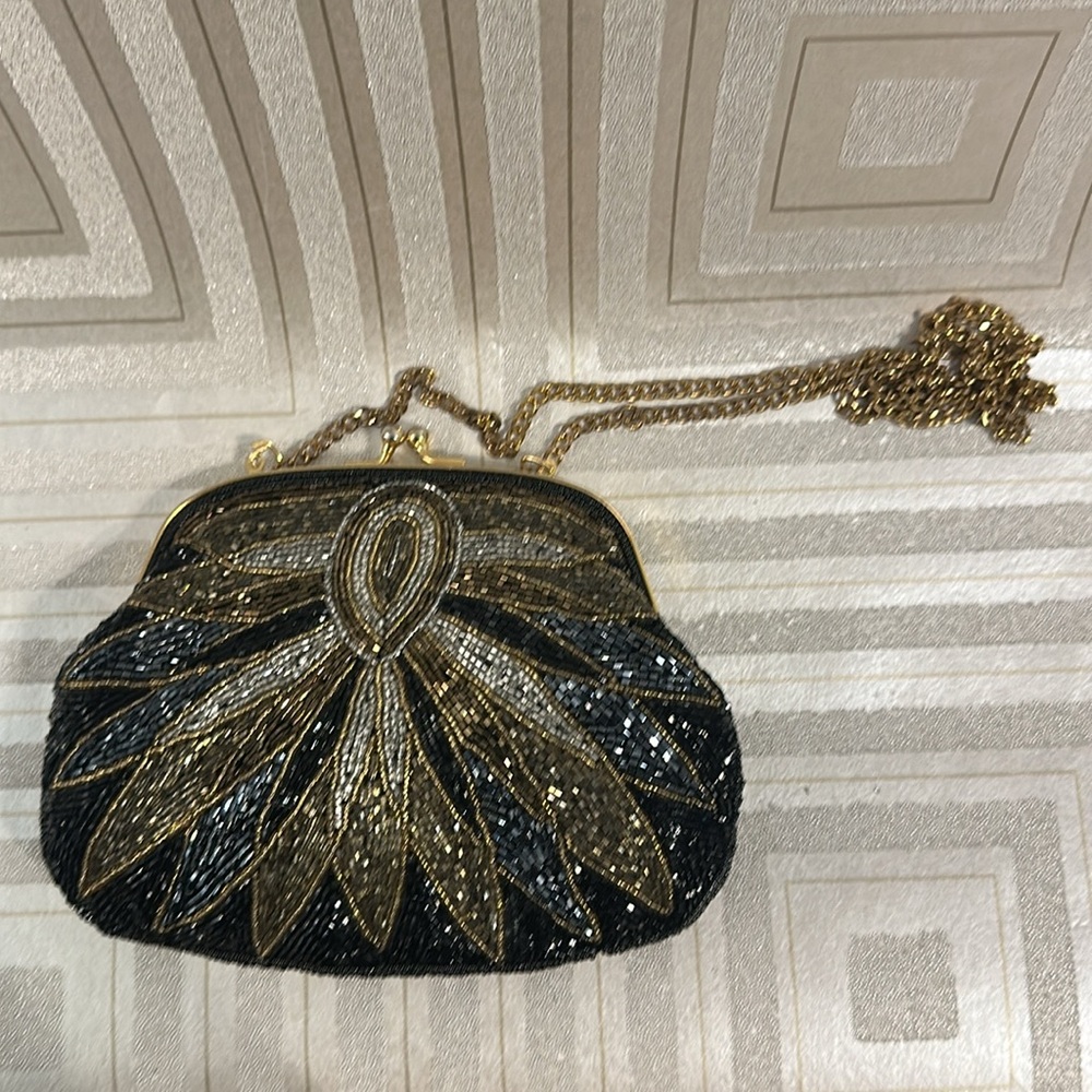Beaded Handbag Art Deco  with sateen linning crossbody - Picture 3 of 9